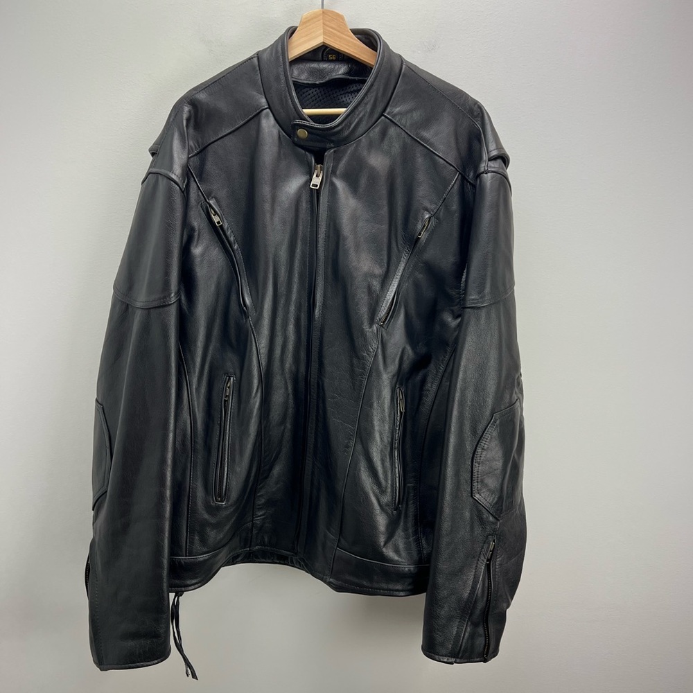 Hot Leathers Leather Motorcycle Jacket Black Biker Vented Racer Mens 56 3XL